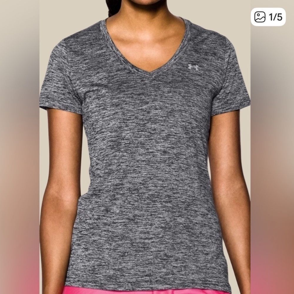 Under Armour Tech Twist V-Neck Tee Loose Fit Heathered Black